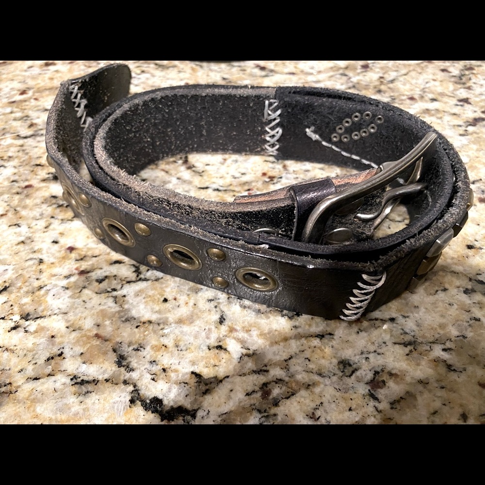 BKE Boho Genuine Leather Studded Embroidered Belt